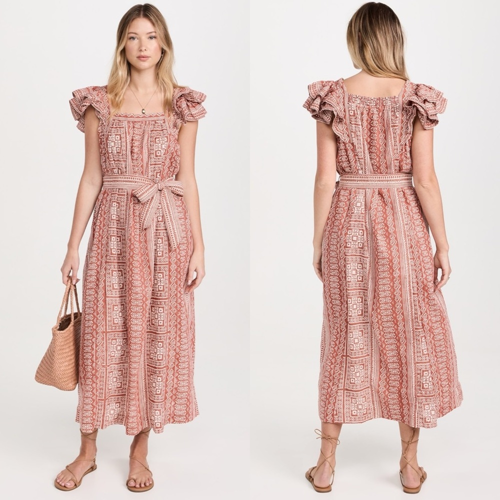 NWT Cleobella Ingrid Belted Ruffle Midi Dress Tomar Print Shopbop